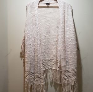 Boho fringe white shawl sweater